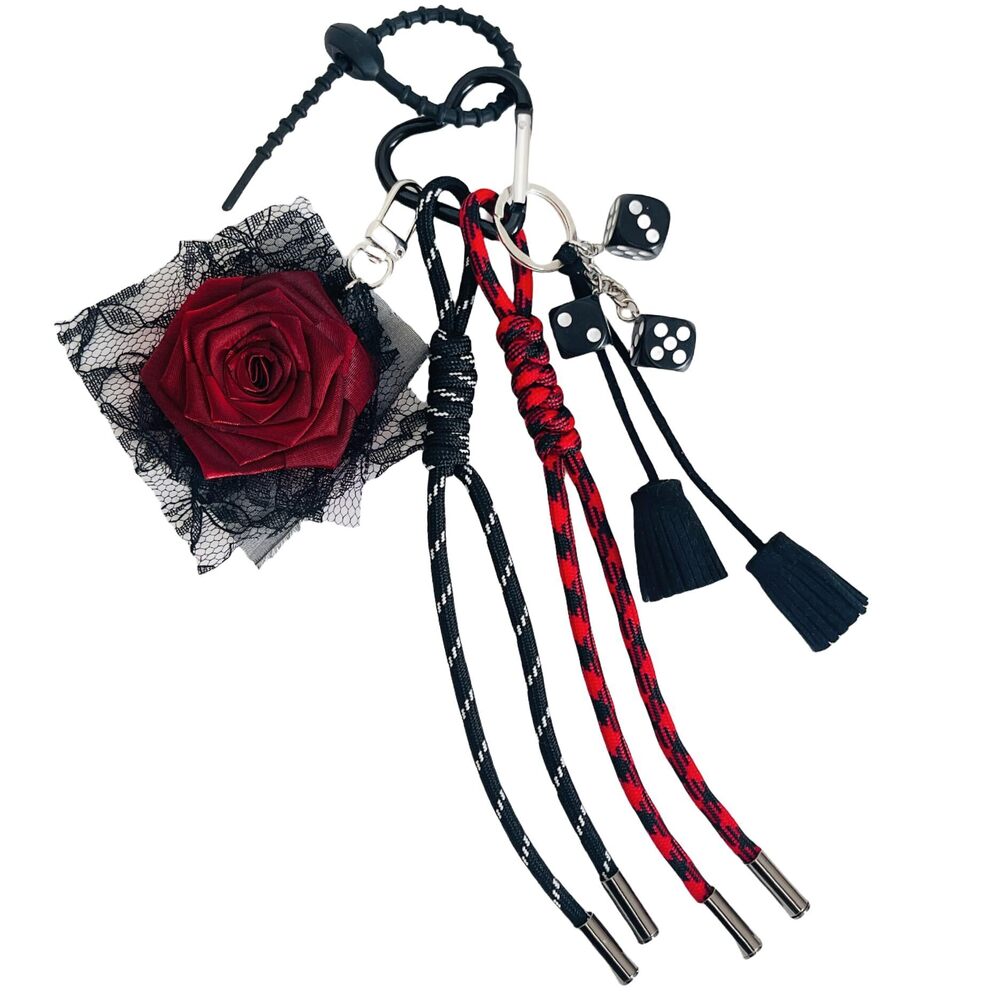4721 Rose Bag Charm, Keychain , Hand-Woven Nylon Rope Key Chain, Aesthetic